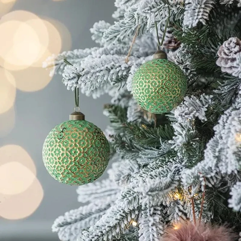 Set of 6 Glass Decorative Hanging Balls for Holiday Party Decorations, Christmas Ball Ornaments, D4", Green