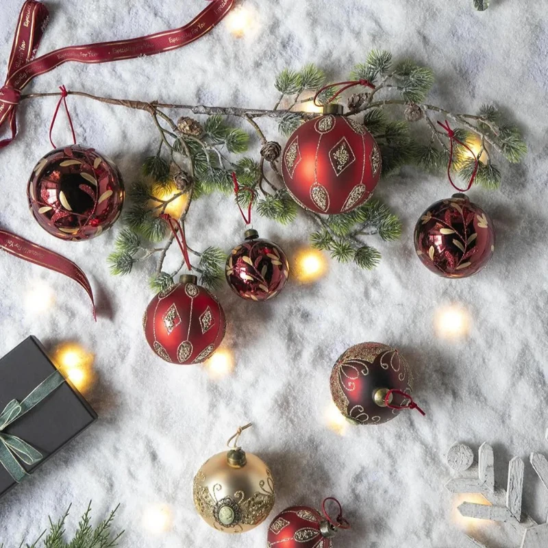 Set of 6 Christmas Glass Decorative Hanging Balls for Holiday Party Decorations, Christmas Ball Ornaments, D4", Gold