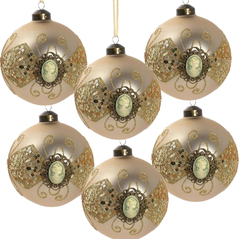 Set of 6 Christmas Glass Decorative Hanging Balls for Holiday Party Decorations, Christmas Ball Ornaments, D4", Gold