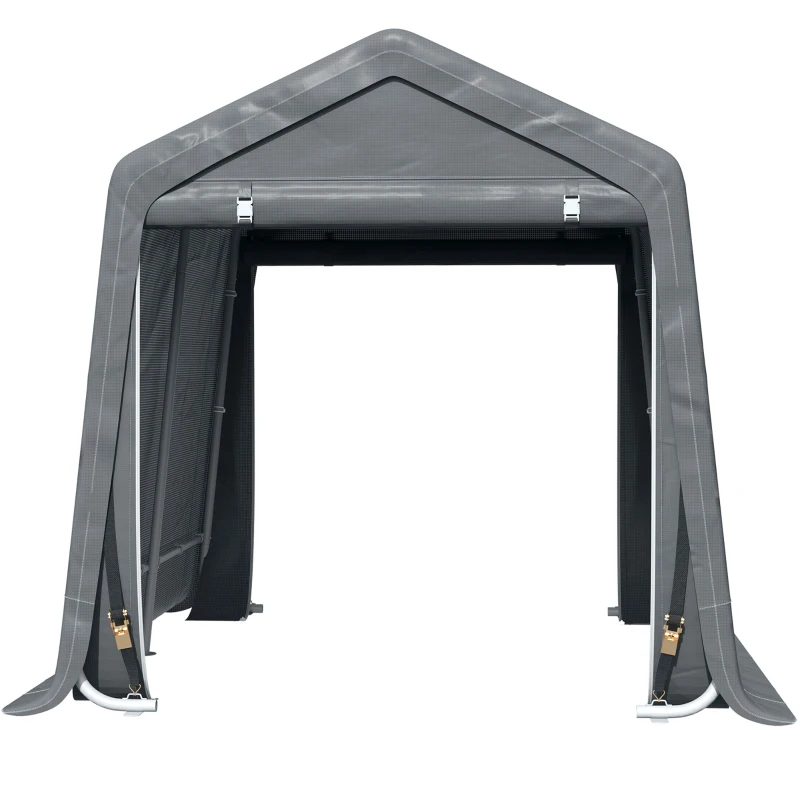 Outsunny 7.9' x 6.6' Garden Storage Tent, Patio Storage Shelter w/ Metal Frame and Double Zipper Doors, Dark Grey