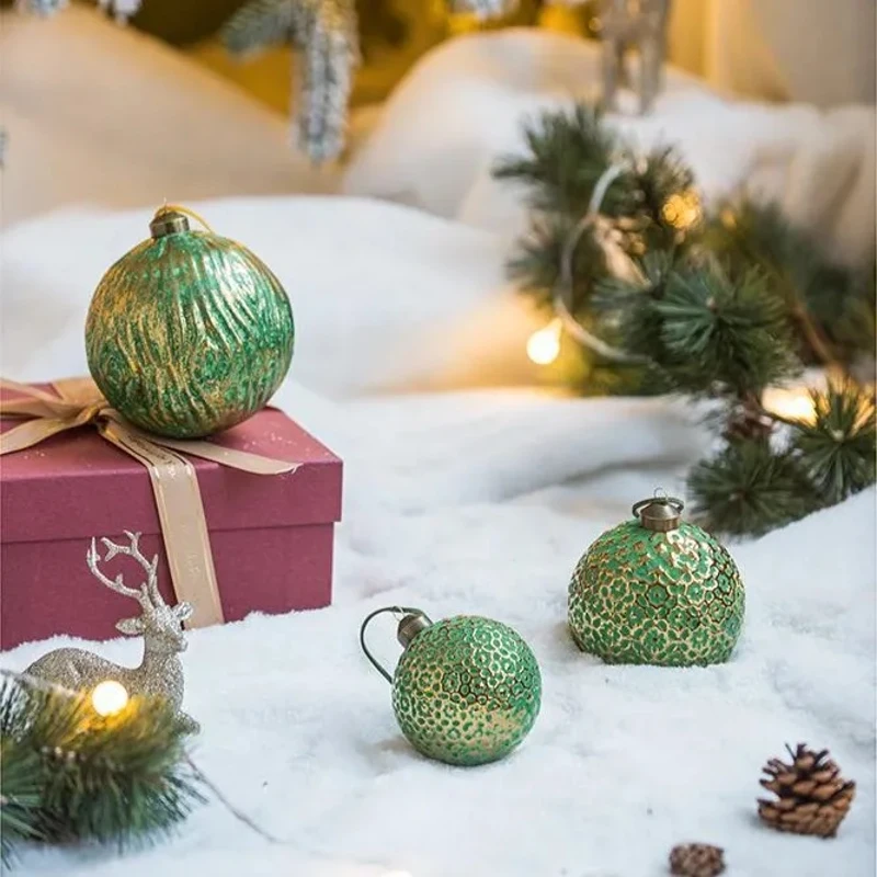 Set of 6 Glass Decorative Hanging Balls for Holiday Party Decorations, Christmas Ball Ornaments, D4", Green