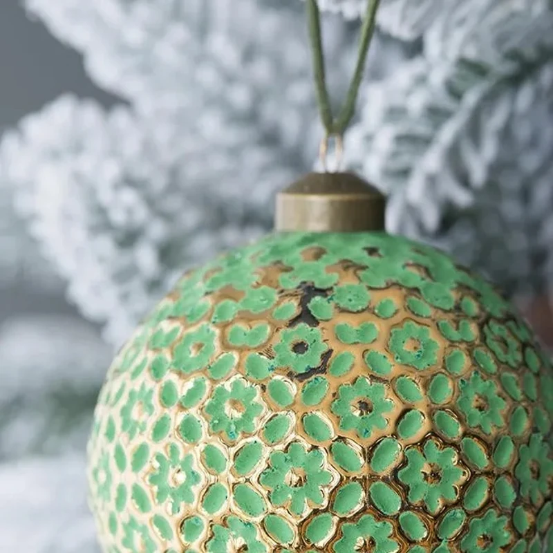 Set of 6 Glass Decorative Hanging Balls for Holiday Party Decorations, Christmas Ball Ornaments, D4", Green