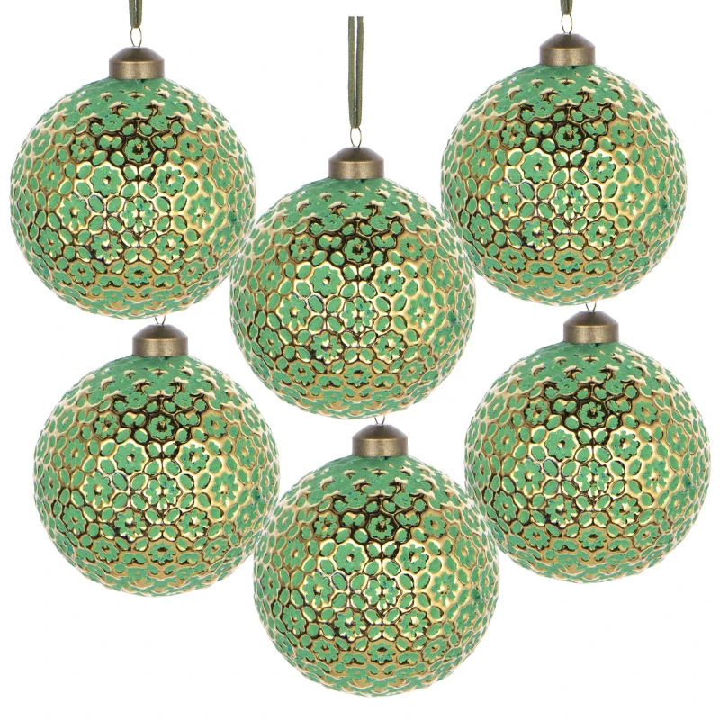 Set of 6 Glass Decorative Hanging Balls for Holiday Party Decorations, Christmas Ball Ornaments, D4", Green