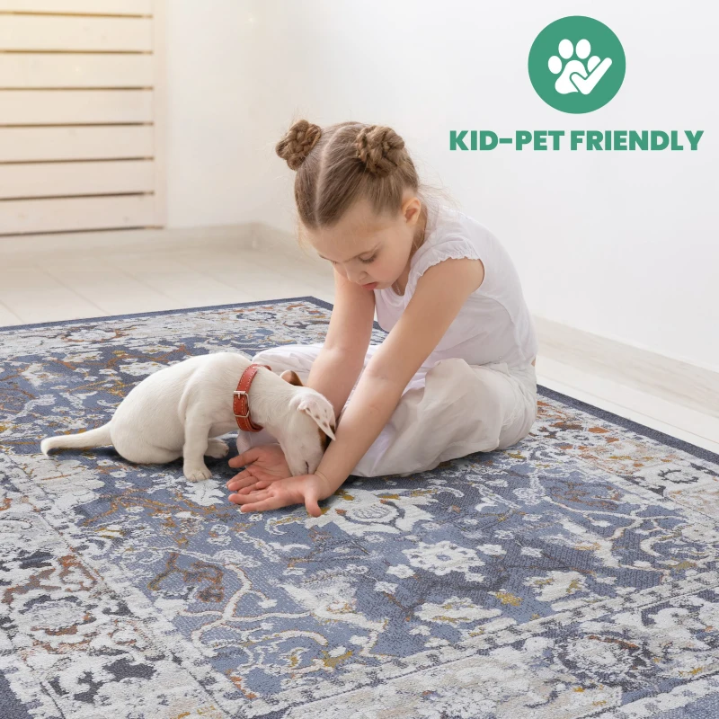 Naar 5x7 Traditional Stain-Resistant Area Rug with Non-Shedding Design and Cotton Backing, Kid and Pet-Friendly Carpet, 90" L x 63" W x 0.3" H, Blue