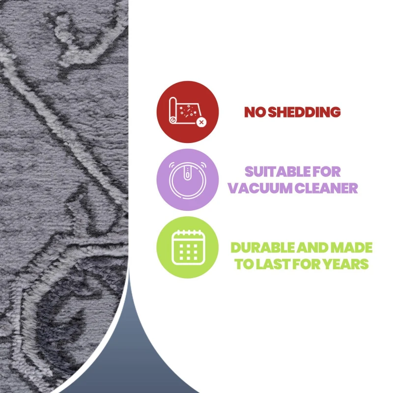 Naar 2x8 Stain-Resistant Area Rug with Non-Shedding Design and Cotton Backing, Kid and Pet-Friendly Carpet, 96" L x 26" W x 0.35" H, Gray