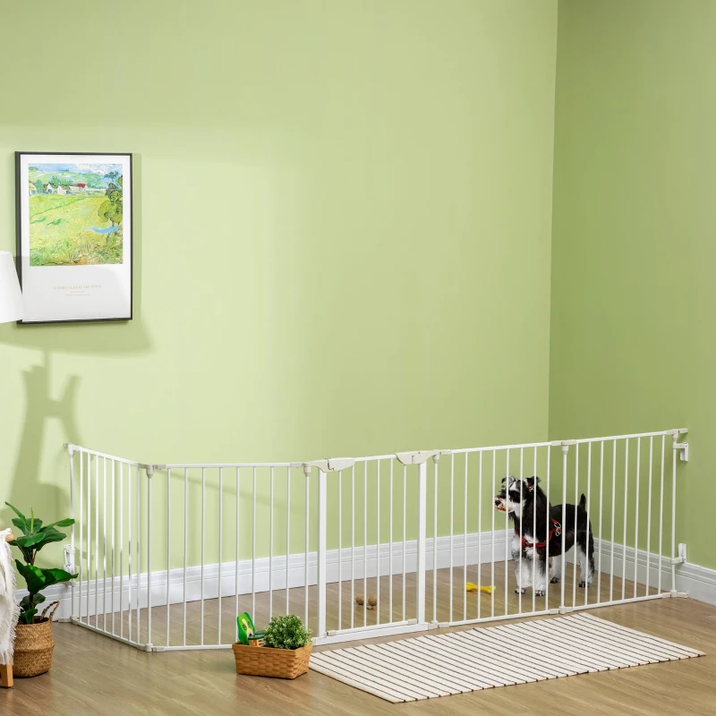 PawHut Foldable Dog Playpen Indoor for Small Medium Dogs with Door, for Stairway, Doorway, Hallway, White