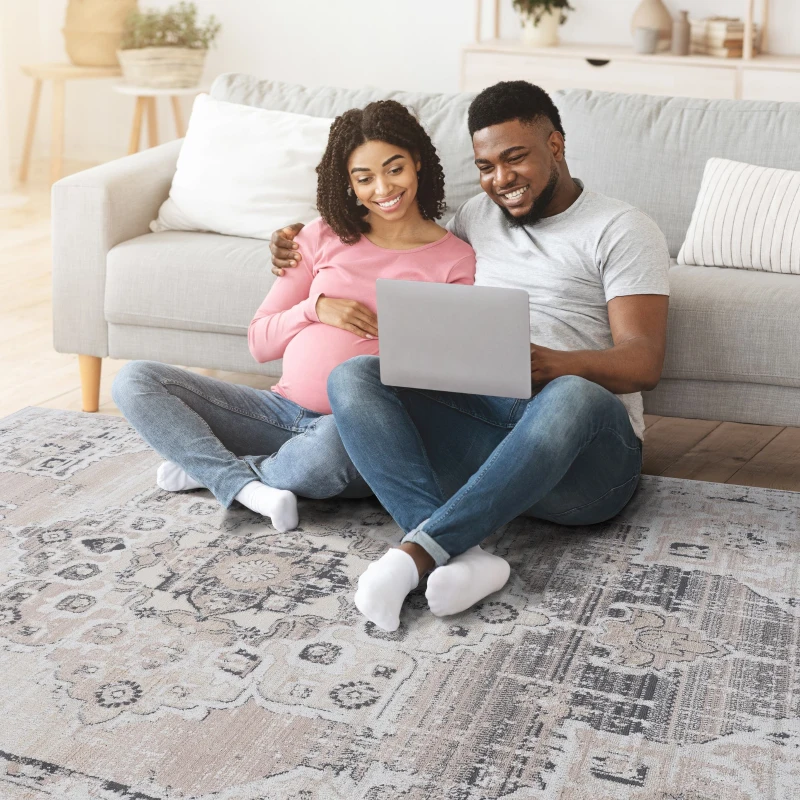 Naar 8x10 Medallion Stain-Resistant Area Rug with Cotton Backing, Medium Pile Height, Kid and Pet-Friendly Carpet, 120" L x 93" W x 0.3" H, Cream