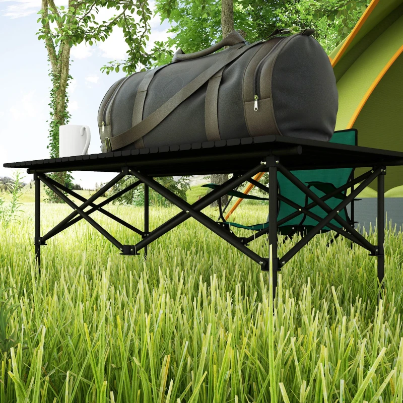Outsunny Folding Camping Table with Roll up Top and Carry Bag, Portable Picnic Table for Camping, Picnic, Hiking, Black