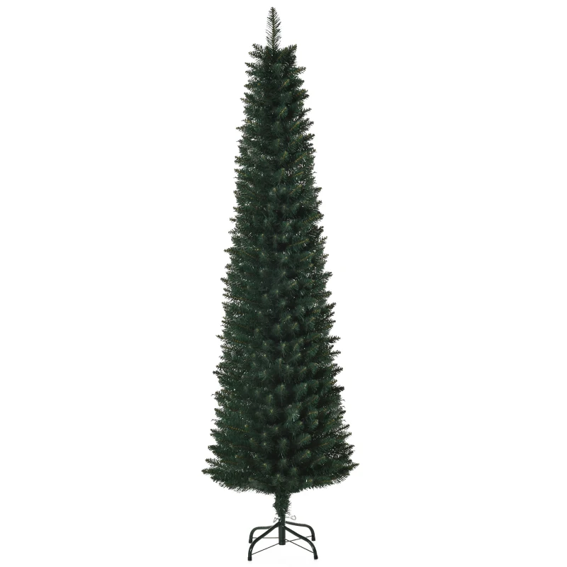 HOMCOM 6FT Artificial Christmas Tree Xmas Pencil Tree Holiday Home Indoor Decoration with Foldable Black Stand for Party, Green