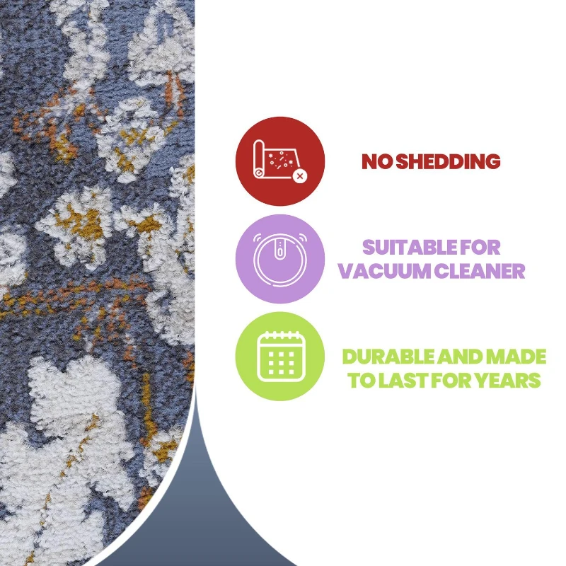 Naar 6x9 Traditional Stain-Resistant Area Rug with Non-Shedding Design and Cotton Backing, Kid and Pet-Friendly Carpet, 93" L x 79" W x 0.3" H, Blue