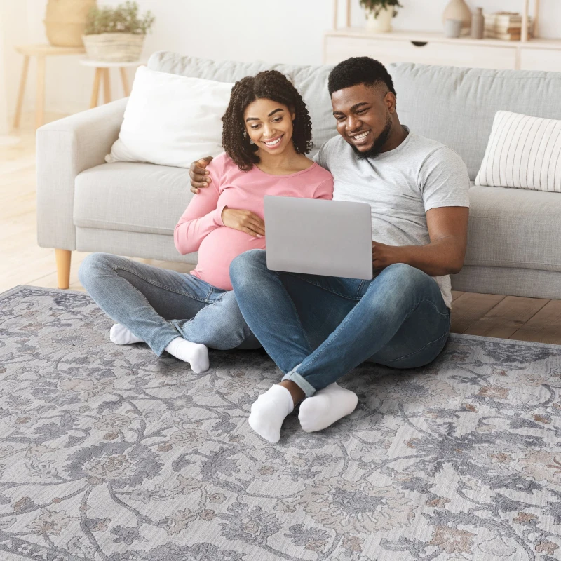 Naar 5x7 Stain-Resistant Area Rug with Cotton Backing, Medium Pile Height, Kid and Pet-Friendly Carpet, 90" L x 63" W x 0.35" H, Sand