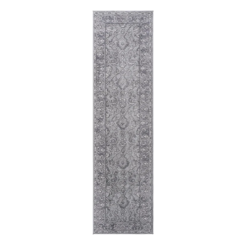 Naar 2x8 Stain-Resistant Area Rug with Non-Shedding Design and Cotton Backing, Kid and Pet-Friendly Carpet, 96" L x 26" W x 0.35" H, Gray