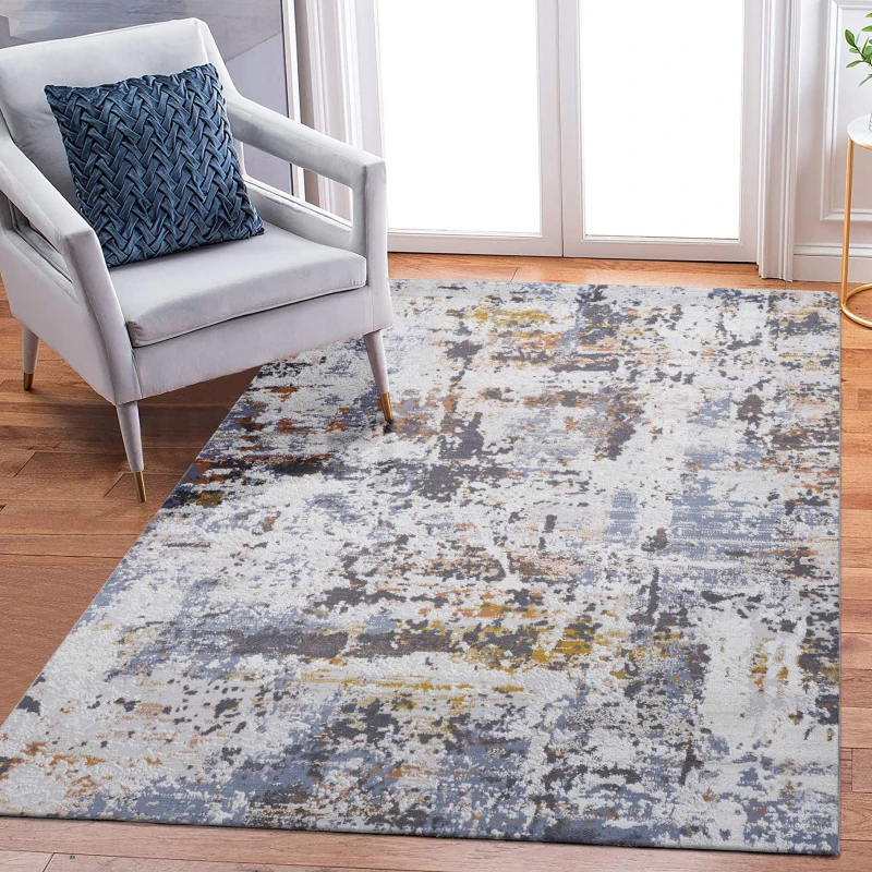 Naar 6x9 Abstract Stain-Resistant Area Rug with Cotton Backing, Medium Pile Height, Kid and Pet-Friendly Carpet, 93" L x 79" W x 0.3" H, Ivory+Navy