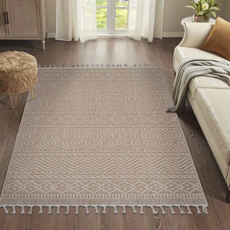 Naar 8x10 Geometric Indoor Outdoor Stain-Resistant Area Rug with Medium Pile Height, Kid and Pet-Friendly Carpet, 120" L x 93" W x 0.3" H, Mocha