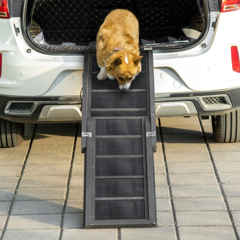 PawHut Folding Dog Ramp, 65 Inches Portable Pet Ramp with Carry Handle, Non-Slip Rubber Ramp for Cars Trucks and SUVs, Black
