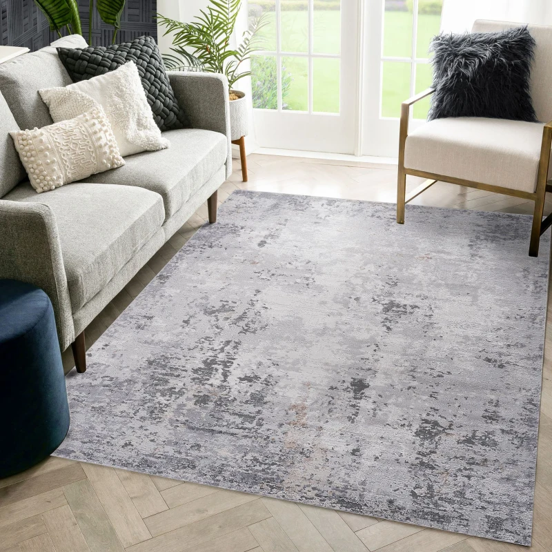 Naar 8x10 Abstract Stain-Resistant Area Rug with Non-Shedding Design, Kid and Pet-Friendly Carpet, 120" L x 93" W x 0.35" H, Ivory+Taupe