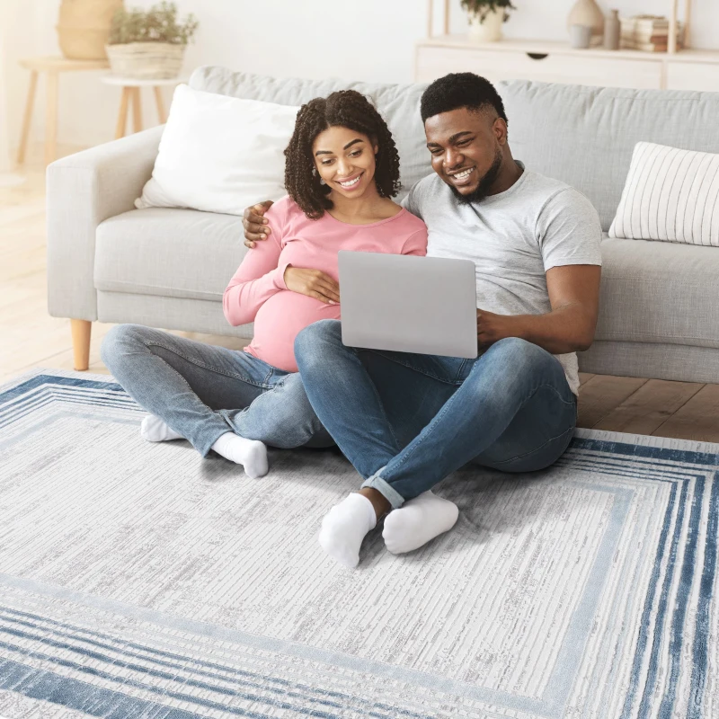 Naar 5x7 Stain-Resistant Area Rug with Cotton Backing, Medium Pile Height, Stylish Kid and Pet-Friendly Carpet, 90" L x 63" W x 0.35" H, Blue