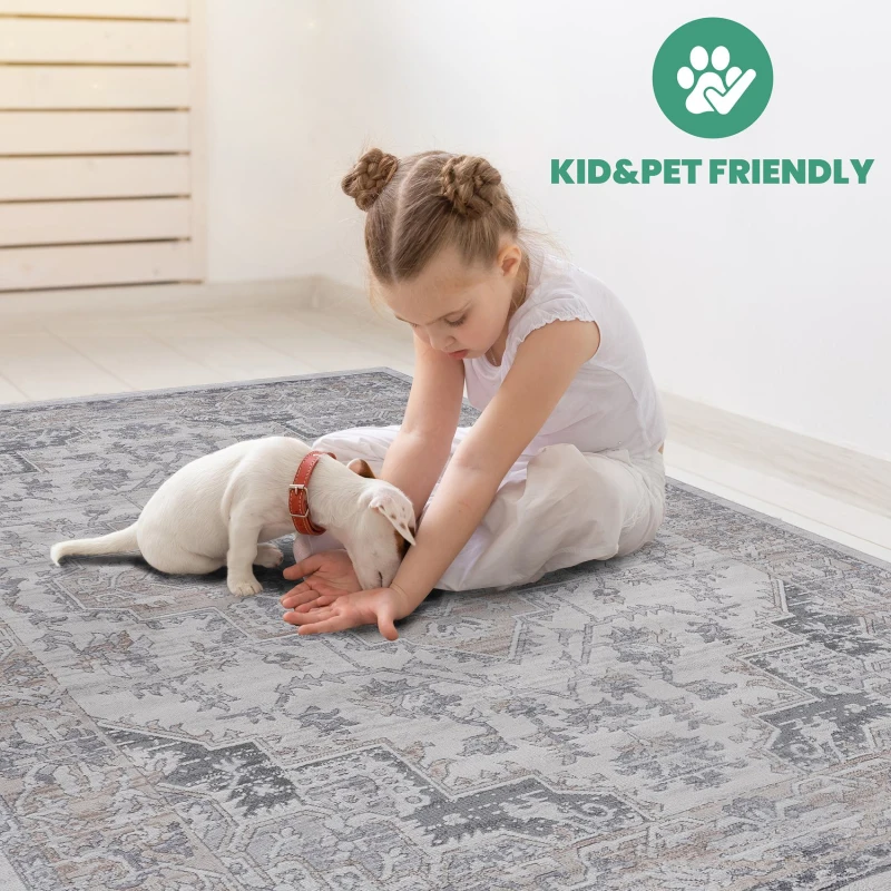 Naar 5x7 Stain-Resistant Area Rug with Cotton Backing, Medium Pile Height, Kid and Pet-Friendly Carpet, 90" L x 63" W x 0.35" H, Ivory