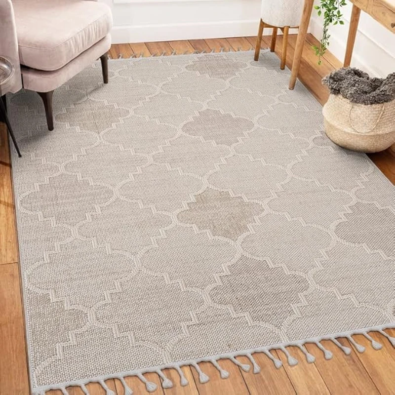 Naar 4x6 Indoor Outdoor Stain-Resistant Area Rug with Medium Pile Height, Kid and Pet-Friendly Carpet, 74" L x 48" W x 0.3" H, Cream