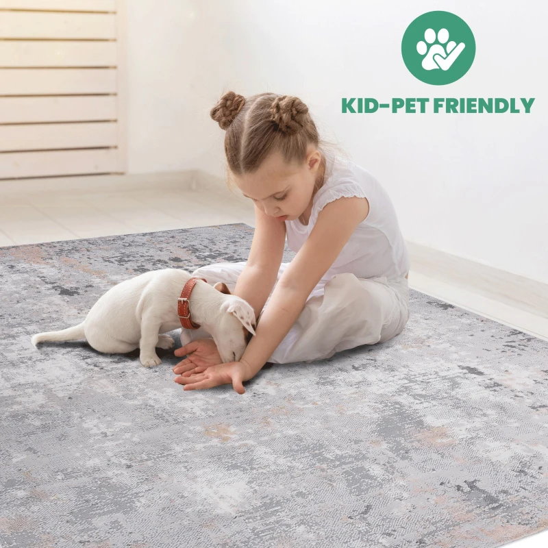 Naar 8x10 Abstract Stain-Resistant Area Rug with Cotton Backing, Medium Pile Height, Kid and Pet-Friendly Carpet, 120" L x 93" W x 0.35" H, Gray