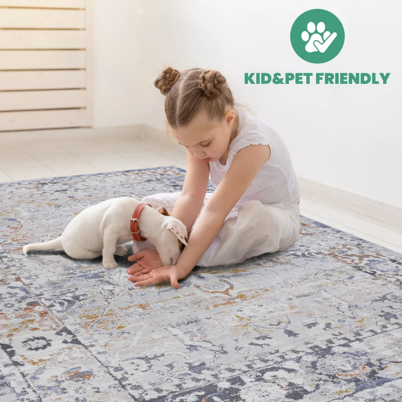 Naar 5x7 Stain-Resistant Area Rug with Cotton Backing, Medium Pile Height, Kid and Pet-Friendly Carpet, 90" L x 63" W x 0.3" H, Ivory+Gray