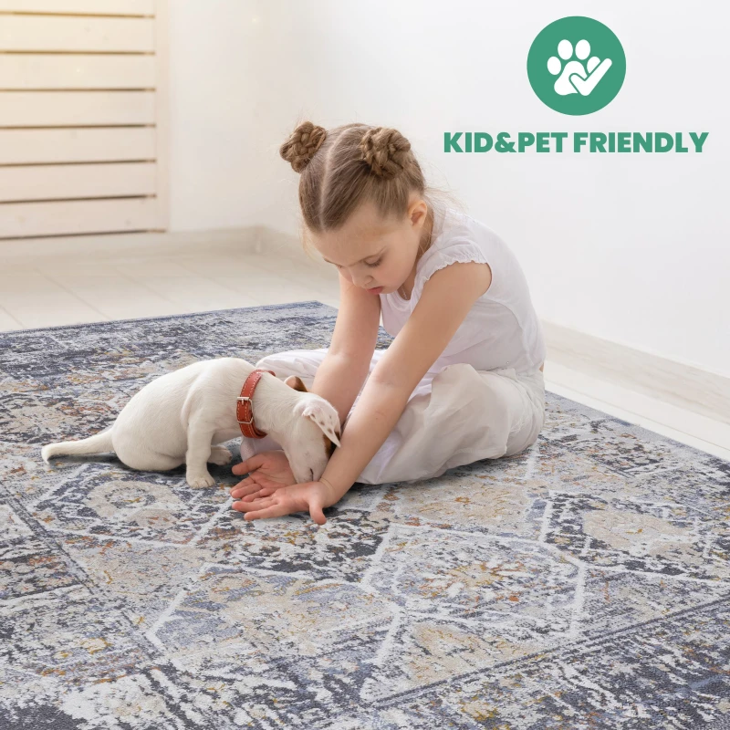 Naar 2x8 Stain-Resistant Rug Blancket with Non-Shedding Design and Cotton Backing, Kid and Pet-Friendly Carpet, 96" L x 26" W x 0.3" H, Multicolor