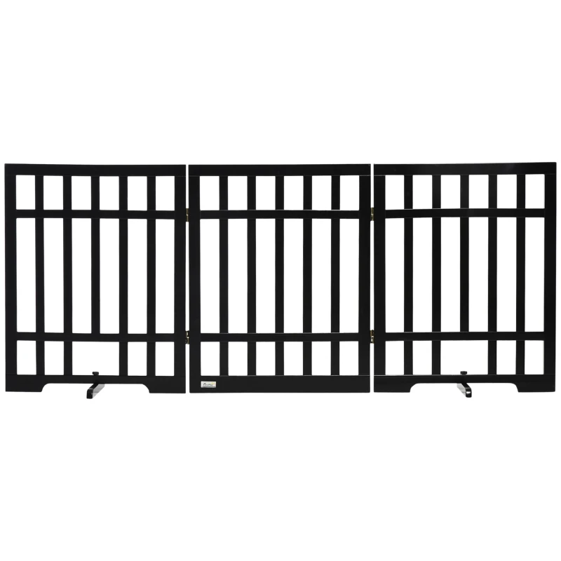 PawHut Freestanding Pet Gate with 2PCS Support Feet, 3 Panels Folding Dog Gates for the House Doorway Stairs, Expands up to 71.3" Wide, 29.9" Tall, Black