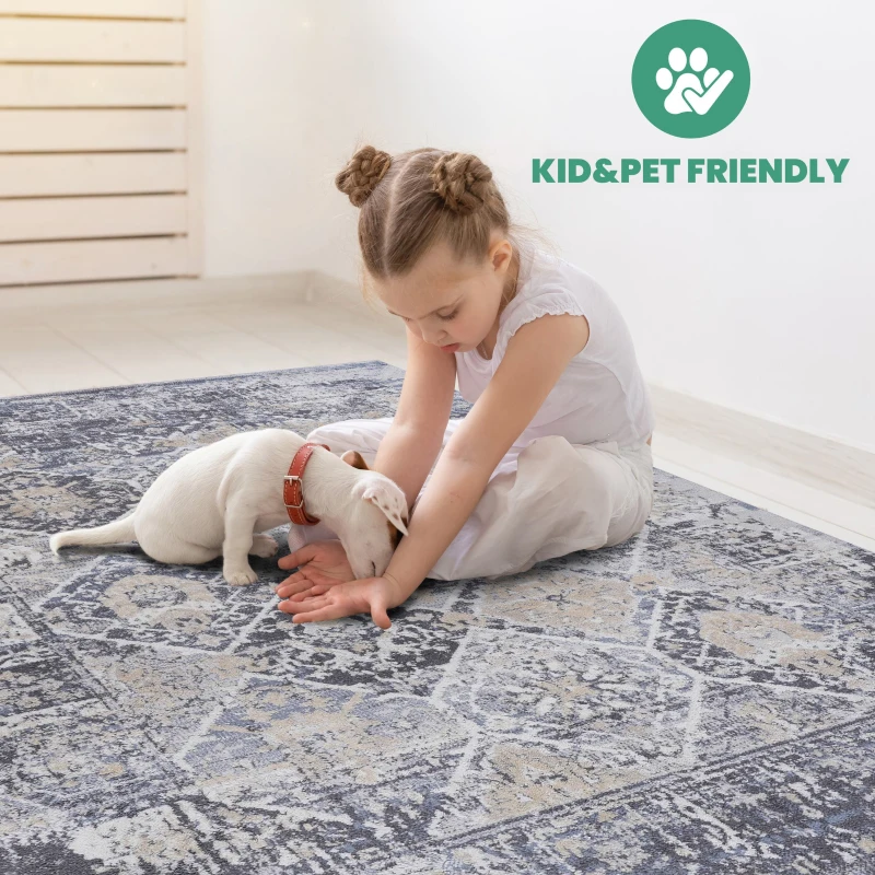 Naar 6x9 Stain-Resistant Area Rug with Cotton Backing, Medium Pile Height, Kid and Pet-Friendly Carpet, 93" L x 79" W x 0.3" H, Gray+Blue