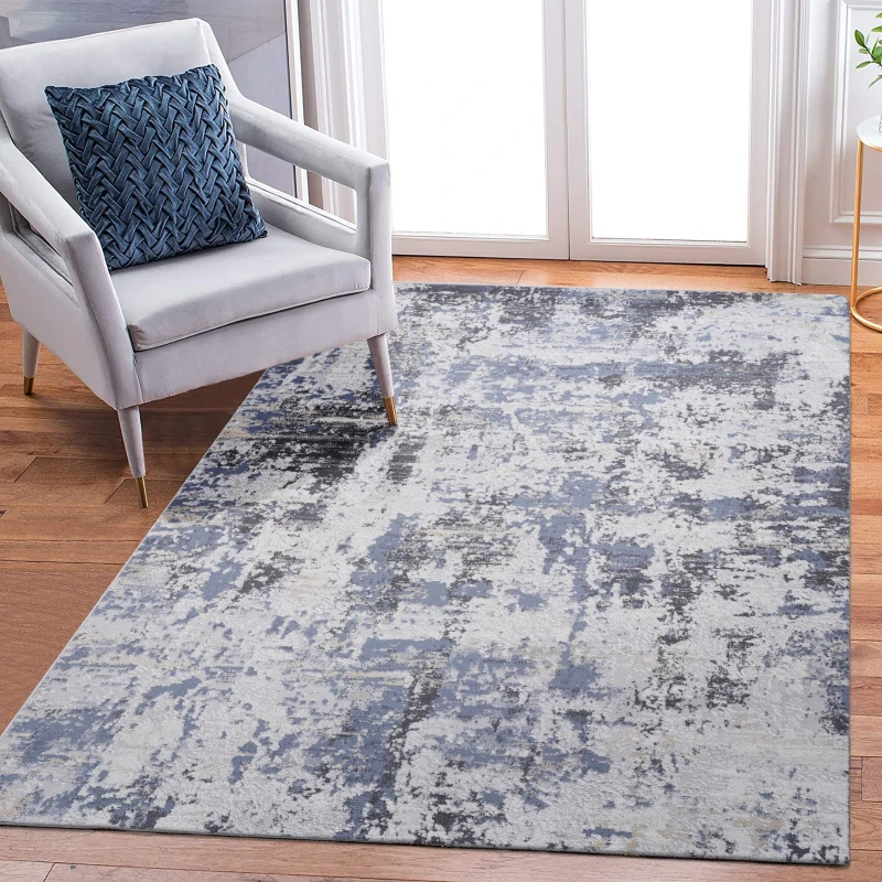 Naar 6x9 Stylish Abstract Stain-Resistant Area Rug with Cotton Backing, Medium Pile Height, Kid and Pet-Friendly Carpet, 93" L x 79" W x 0.3" H, Gray