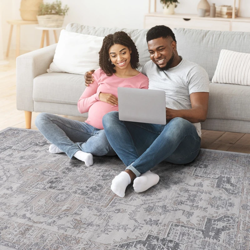 Naar 5x7 Stain-Resistant Area Rug with Cotton Backing, Medium Pile Height, Kid and Pet-Friendly Carpet, 90" L x 63" W x 0.35" H, Ivory