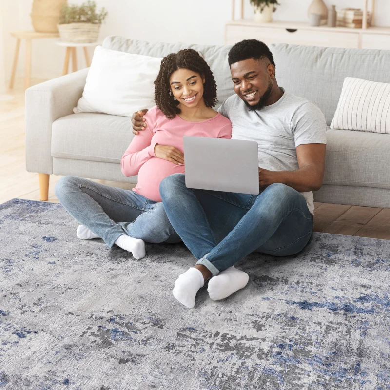 Naar 5x7 Abstract Stain-Resistant Area Rug with Non-Shedding Design, Cotton Backing, Kid and Pet-Friendly Carpet, 90" L x 63" W x 0.35" H, Silver