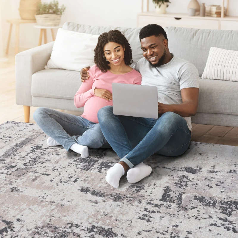 Naar 8x10 Stain-Resistant Area Rug with Cotton Backing, Medium Pile Height, Kid and Pet-Friendly Carpet, 120" L x 93" W x 0.3" H, Cream+Brown