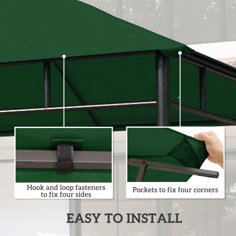 Outsunny 10' x 10' Square Gazebo Canopy Replacement UV Protected Top Cover Sun Shade Green
