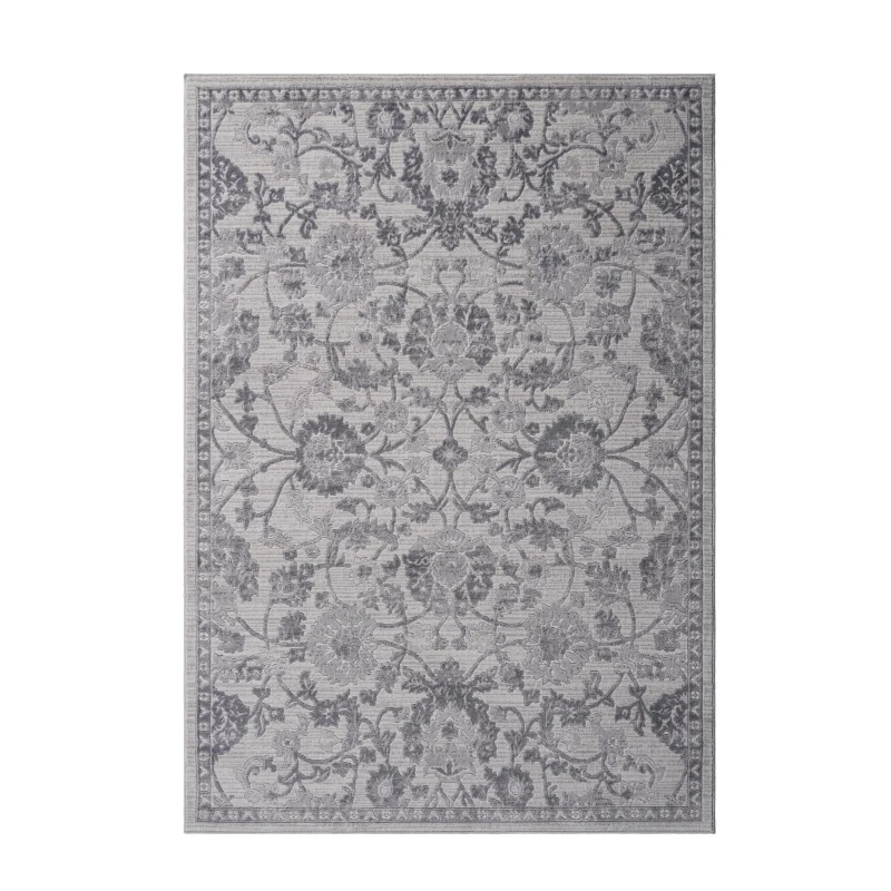 Naar 8x10 Oriental Stain-Resistant Area Rug with Cotton Backing, Non-Shedding Design, Kid and Pet-Friendly Carpet, 120" L x 93" W x 0.35" H, Gray