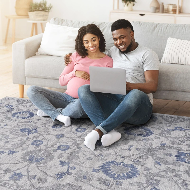 Naar 8x10 Stain-Resistant Area Rug with Cotton Backing, Medium Pile Height, Kid and Pet-Friendly Carpet, 120" L x 93" W x 0.35" H, Blue