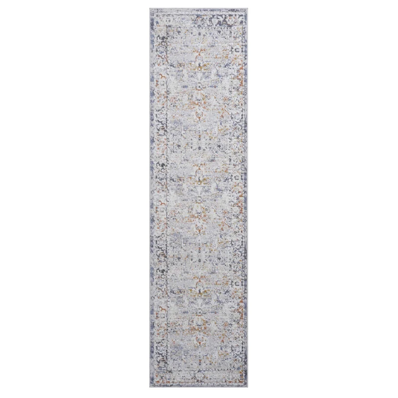 Naar 2x8 Stain-Resistant Rug with Cotton Backing, Medium Pile Height, Kid and Pet-Friendly Carpet, 96" L x 26" W x 0.3" H, Ivory+Gray