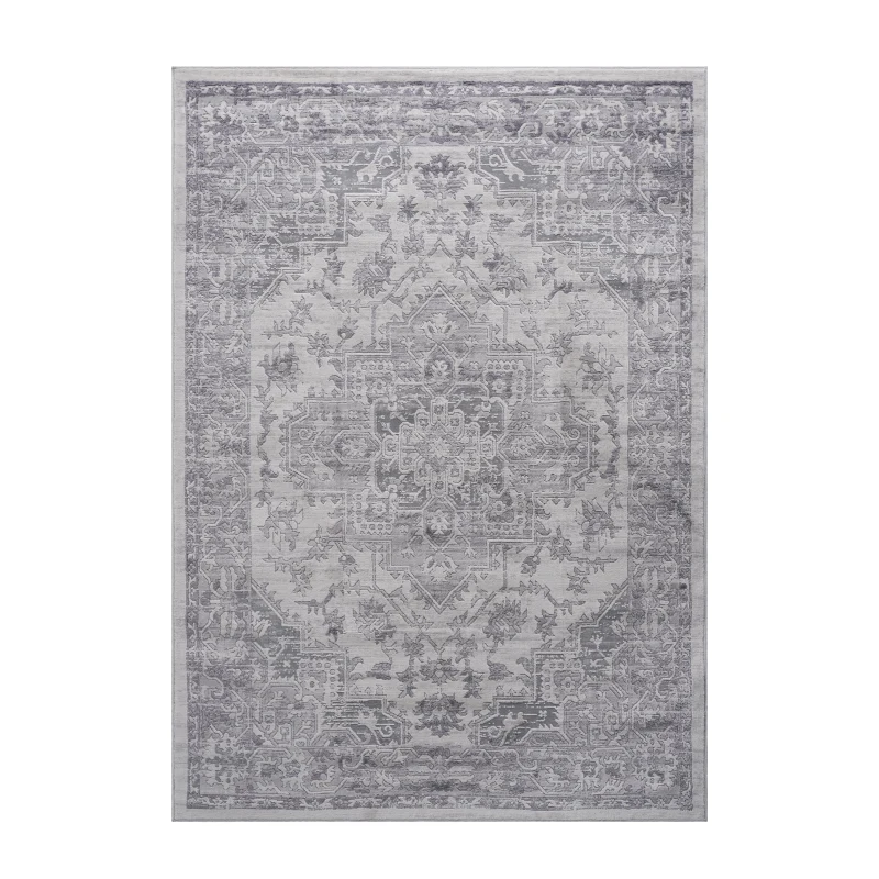 Naar 6x9 Stain-Resistant Area Rug with Non-Shedding Design and Cotton Backing, Kid and Pet-Friendly Carpet, 93" L x 79" W x 0.35" H, Silver