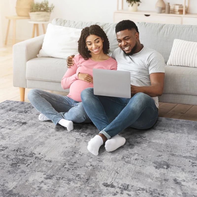 Naar 2x8 Stylish Stain-Resistant Area Rug with Non-Shedding Design, Carpet for Living Room, Bedroom, Home Office, 96" L x 26" W x 0.35" H, Gray