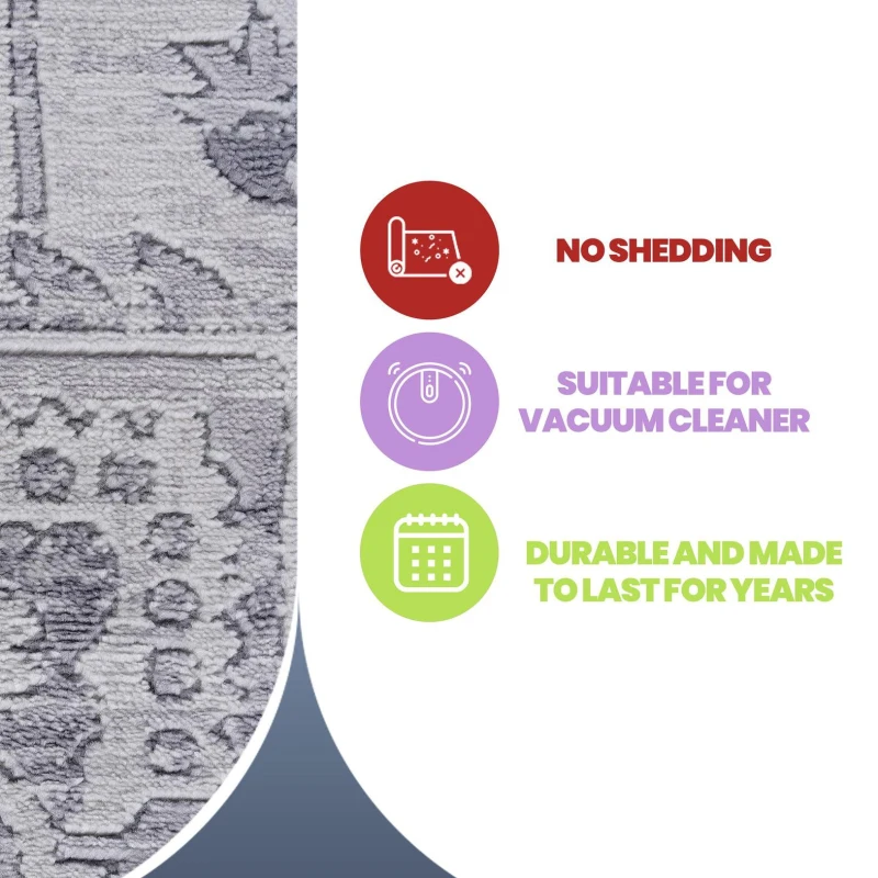 Naar 2x3 Stain-Resistant Area Rug with Non-Shedding Design and Cotton Backing, Kid and Pet-Friendly Carpet, 36" L x 24" W x 0.35" H, Silver