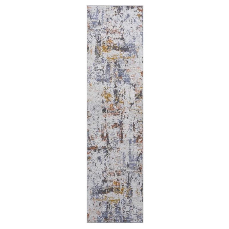 Naar 2x8 Abstract Stain-Resistant Area Rug with Cotton Backing, Medium Pile Height, Kid and Pet-Friendly Carpet, 96" L x 26" W x 0.3" H, Ivory+Navy