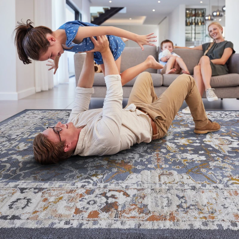 Naar 8x10 Stain-Resistant Area Rug with Non-Shedding Design and Cotton Backing, Kid and Pet-Friendly Carpet, 120" L x 93" W x 0.3" H, Blue