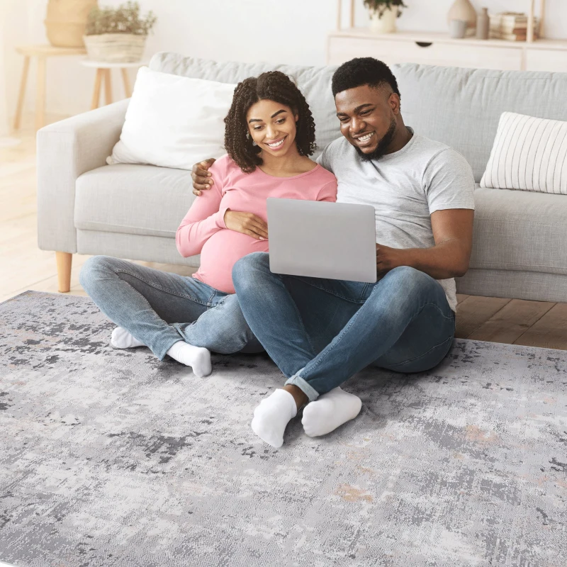 Naar 5x7 Abstract Stain-Resistant Area Rug with Non-Shedding Design, Carpet for Living Room, Bedroom, Home Office, 90" L x 63" W x 0.35" H, Gray