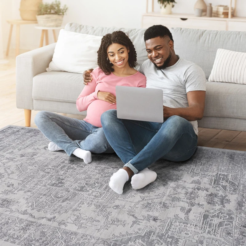 Naar 2x3 Stain-Resistant Area Rug with Non-Shedding Design and Cotton Backing, Kid and Pet-Friendly Carpet, 36" L x 24" W x 0.35" H, Silver