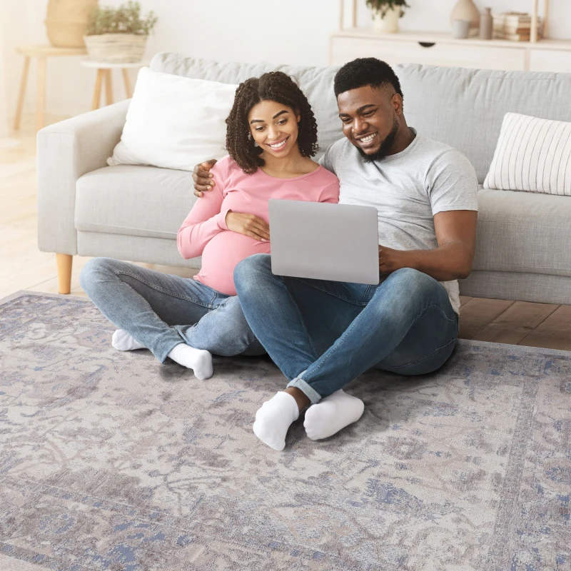 Naar 5x7 Stain-Resistant Area Rug with Cotton Backing, Medium Pile Height, Stylish Kid and Pet-Friendly Carpet, 90" L x 63" W x 0.3" H, Brown+Beige