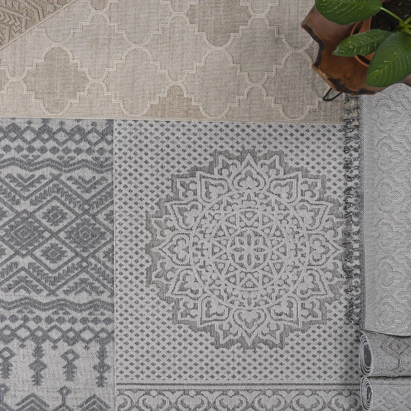 Naar 4x6 Geometric Indoor Outdoor Stain-Resistant Area Rug with Medium Pile Height, Kid and Pet-Friendly Carpet, 74" L x 48" W x 0.3" H, White