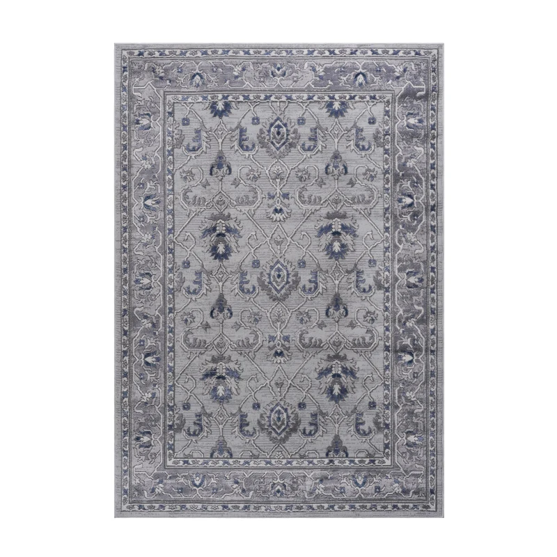 Naar 5x7 Stain-Resistant Area Rug with Cotton Backing, Medium Pile Height, Kid and Pet-Friendly Carpet, 90" L x 63" W x 0.35" H, Gray+Blue