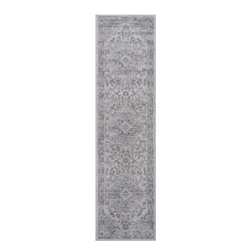 Naar 2x8 Stain-Resistant Area Rug with Non-Shedding Design and Cotton Backing, Kid and Pet-Friendly Carpet, 96" L x 26" W x 0.35" H, Silver
