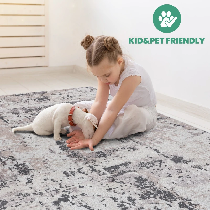 Naar 5x7 Stain-Resistant Area Rug with Cotton Backing, Medium Pile Height, Kid and Pet-Friendly Carpet, 90" L x 63" W x 0.3" H, Cream+Brown