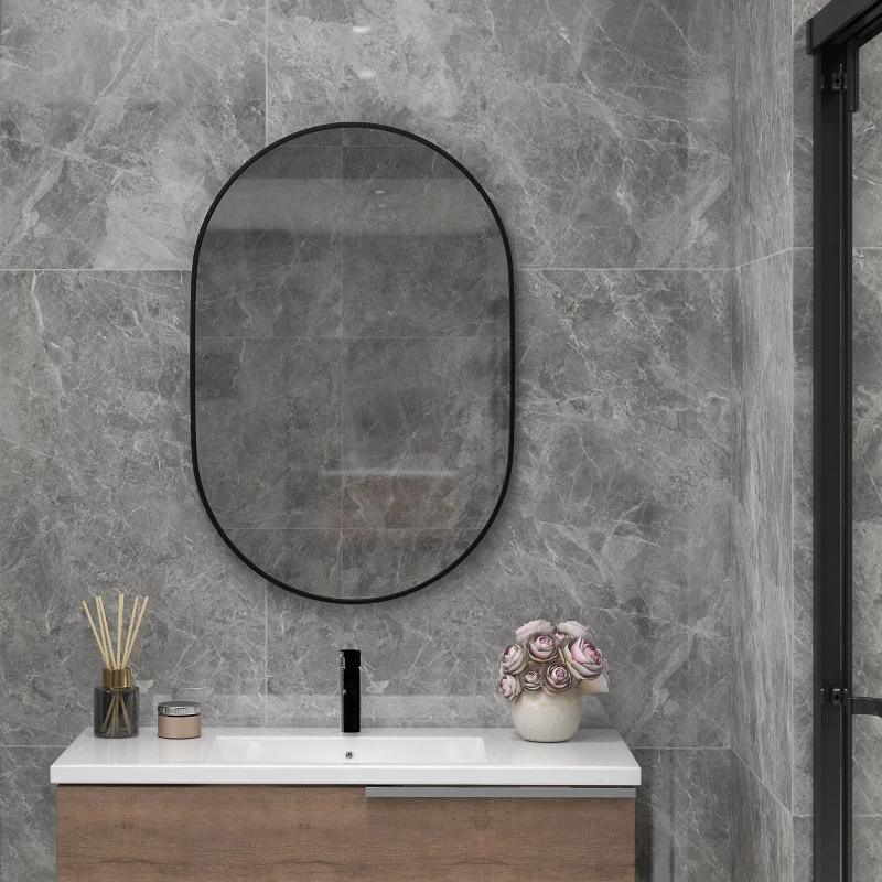 HOMCOM Bathroom Mirror for Vanity, Oval Wall Mirror with Aluminium Frame, 24" x 35"