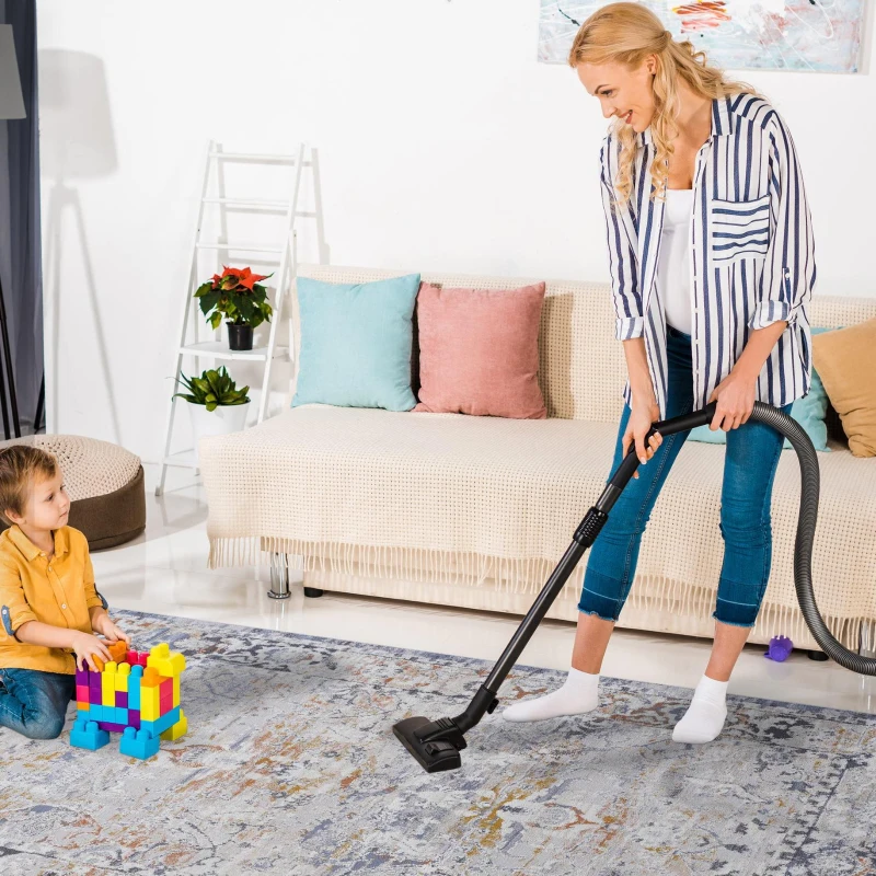 Naar 2x8 Stain-Resistant Rug with Cotton Backing, Medium Pile Height, Kid and Pet-Friendly Carpet, 96" L x 26" W x 0.3" H, Ivory+Gray